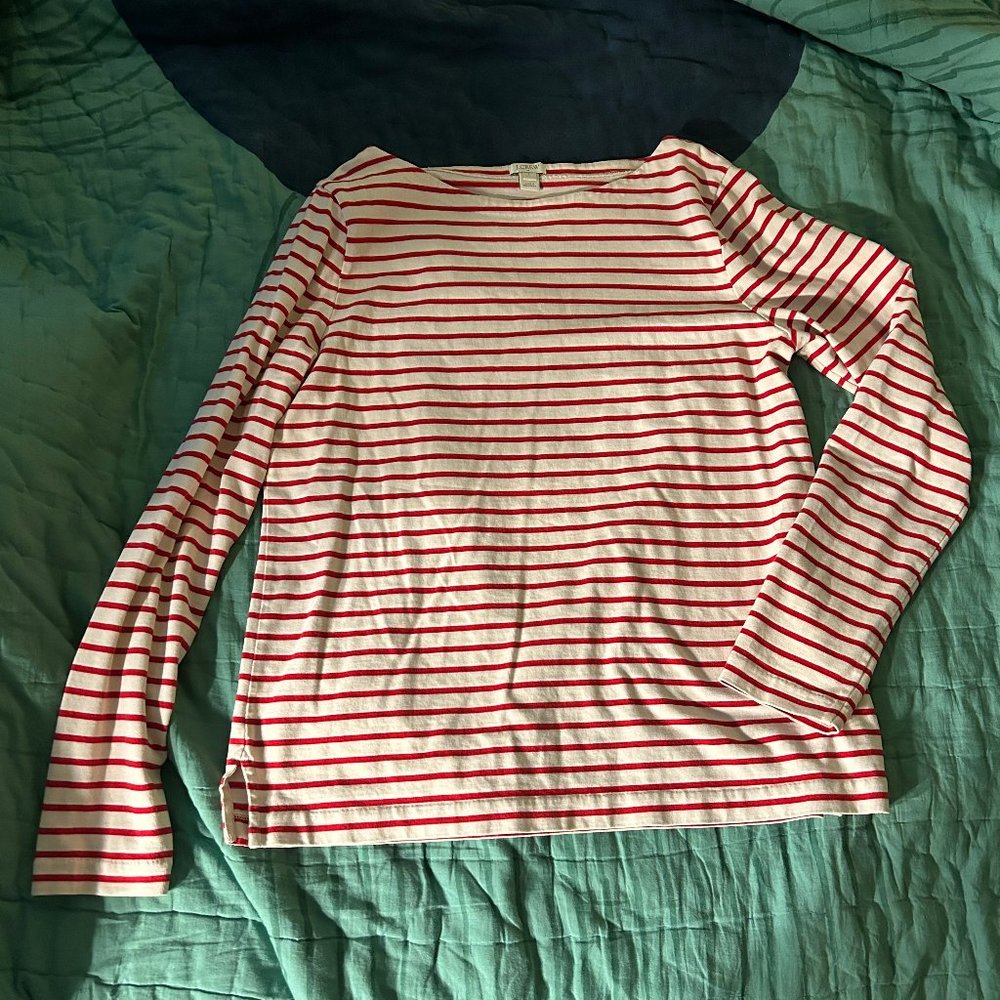 J Crew Red and White Stripe Cotton Sailor Top Size Large